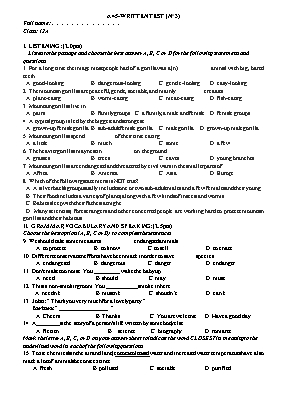 Bộ đề kiểm tra 45 phút số 3 môn Tiếng Anh Lớp 12 (Có đáp án)
